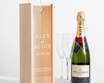 Personalised Engagement Bottle Box Personalised Engagement Gift Present Personalised Engaged Champagne Wooden Bottle Box Couple Gifts