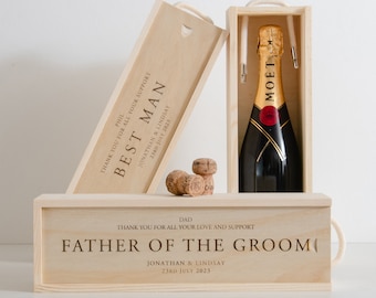 Personalised Wedding Bottle Box | Wooden Champagne Keepsake for Best Man & Groomsmen