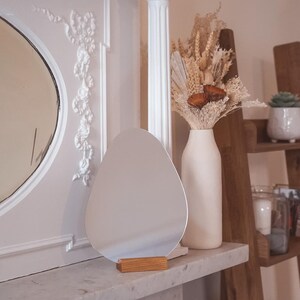 Personalised Organic Shaped Mirror Nordic Scandinavian Style Table Top Wooden Stand Mirror image 8