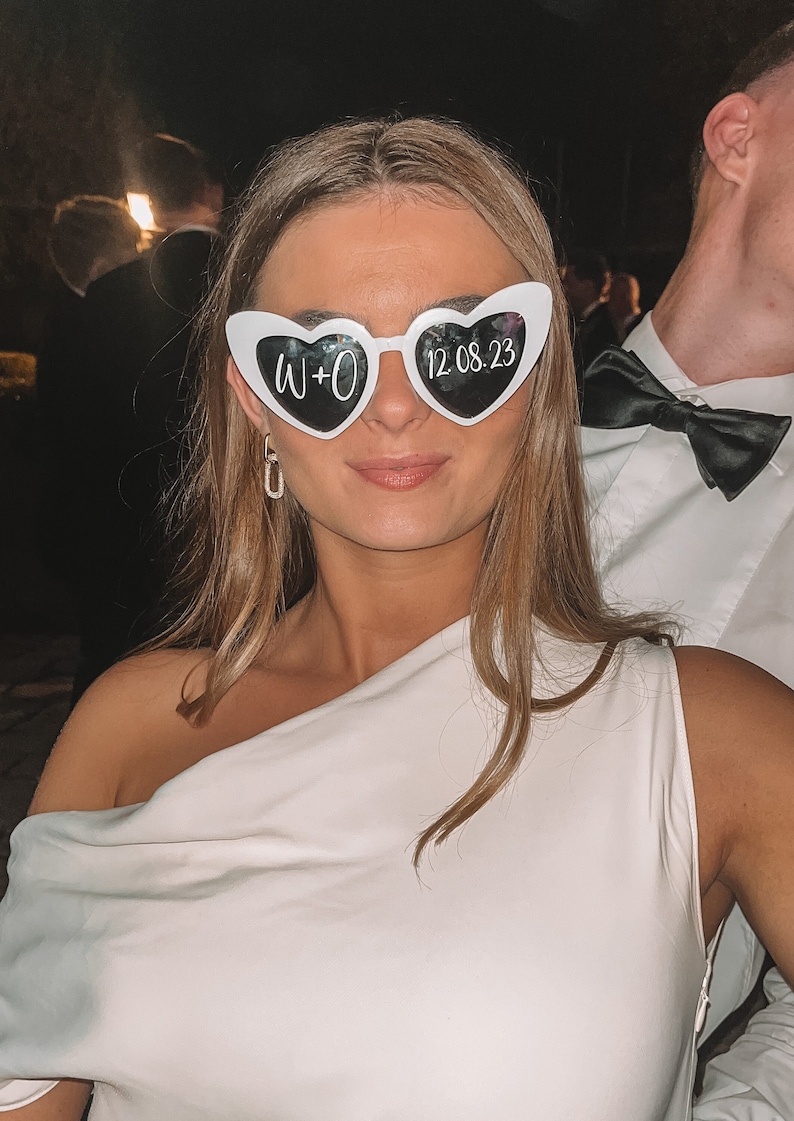 Wedding Sunglasses Personalised Love Heart Sunglasses White Wedding Personalised SunglassesWedding Video Wedding Date Initials Wedding Gift