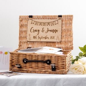 Wedding Hamper Personalised Wedding Card Box Wicker Basket For Cards Wedding Hamper Card PostBox Keepsake Wedding Engagement Gift For Couple