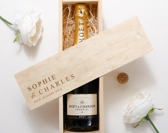 Personalised Wedding Bottle Box Personalised Landscape Engagement Wedding Gift Present Personalised Champagne Wooden Bottle Box Couple Gifts