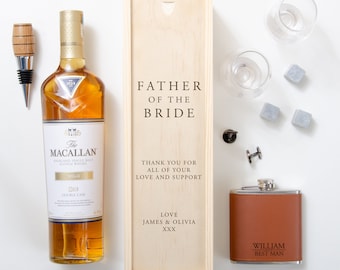 Father Of The Bride Personalised Bottle Box | Father Of The Groom Bottle Box Gift | Personalised Parents Wedding Gift Wooden Bottle Box Gift