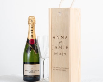 Personalised Wedding Bottle Box Personalised Engagement Wedding Gift Present Personalised Engaged Champagne Wooden Bottle Box Couple Gifts