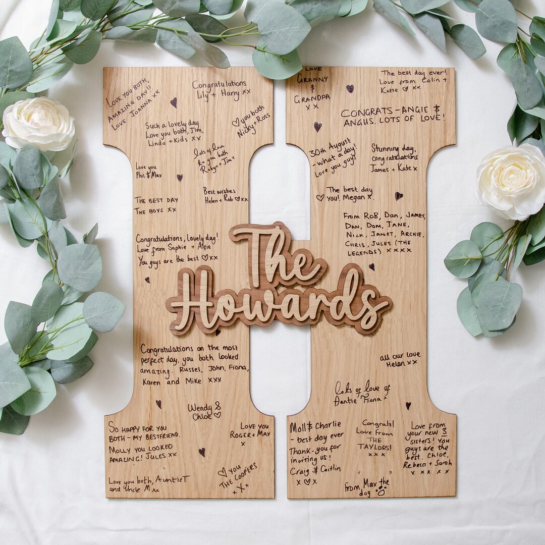 Personalised Wedding Guest Book & Letter Sign | Wooden 3D Initial Decor ...