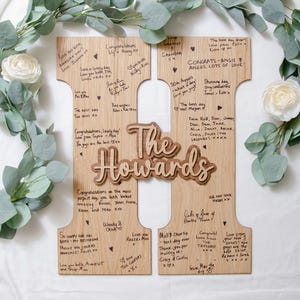 Libro de visitas de boda Letra personalizada Letrero de boda Decoración de boda de madera Libro de visitas de boda alternativo con iniciales en 3D Letrero de apellido Decoración