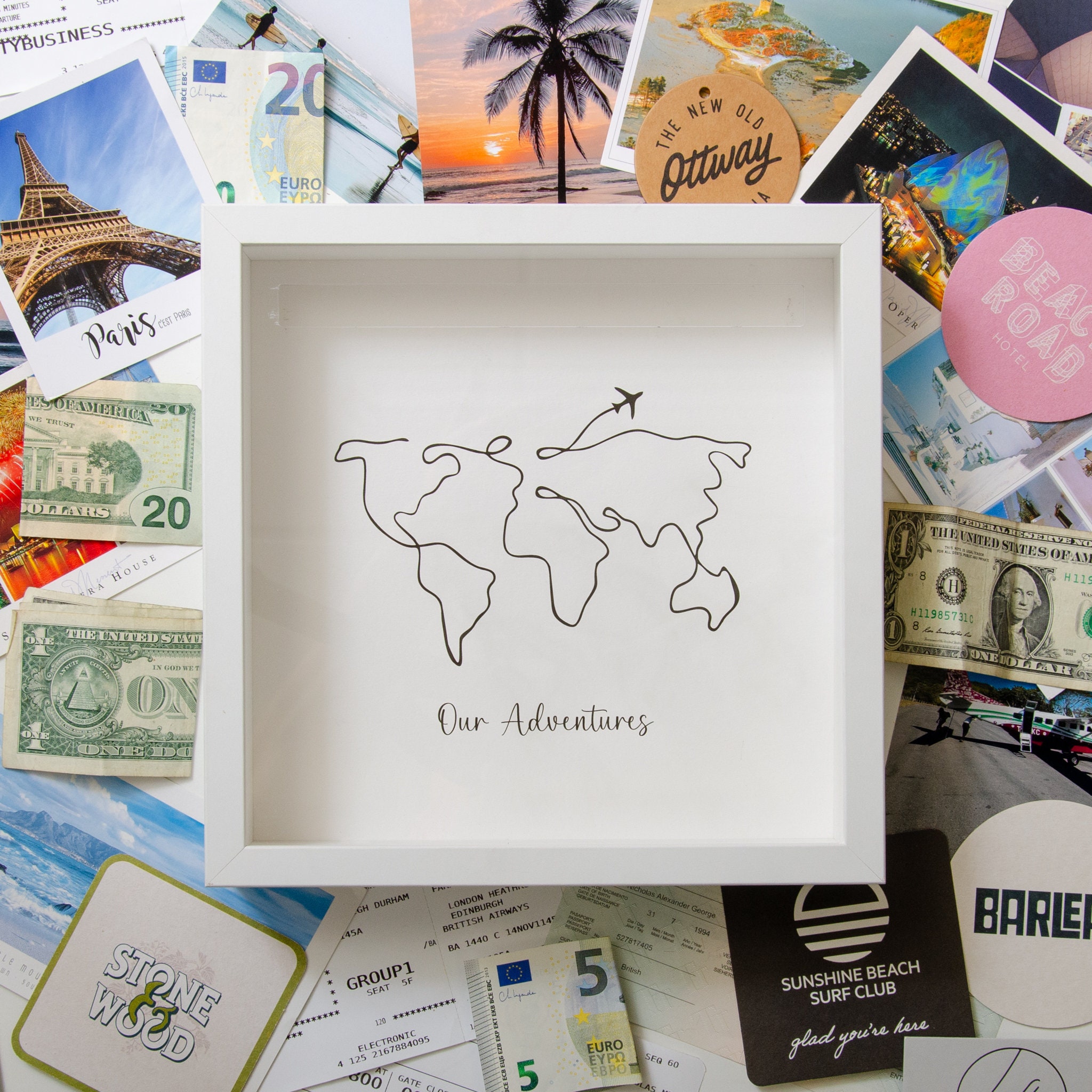 Personalised Adventures Memory Box | World Map & Travel Ticket Keepsake ...
