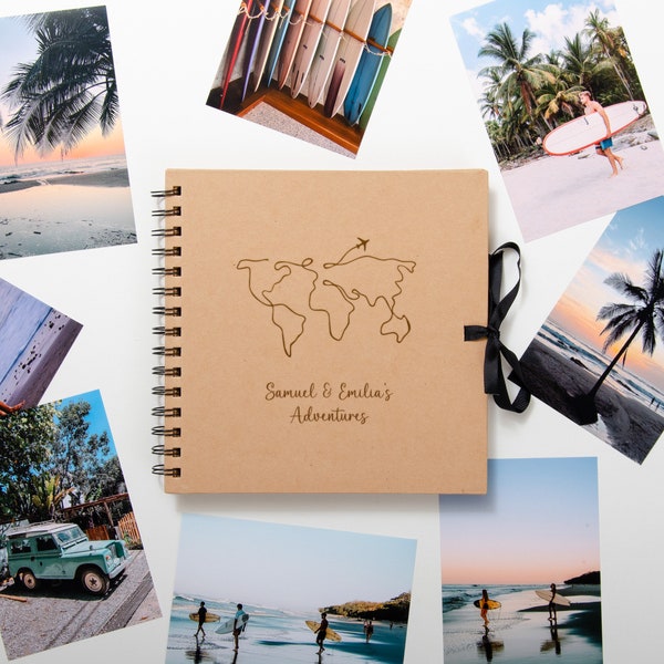 Album photo de voyage Scrapbook d'aventures, album photo de voyage personnalisé, album de scrapbooking de voyage, billet de voyage, livre personnalisé 20 cm (8 po.)