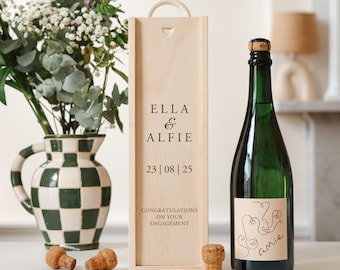 Personalised Wedding Bottle Box | Personalised Engagement Wedding Gift | Personalised Engaged Champagne Wooden Bottle Box Couple Gifts