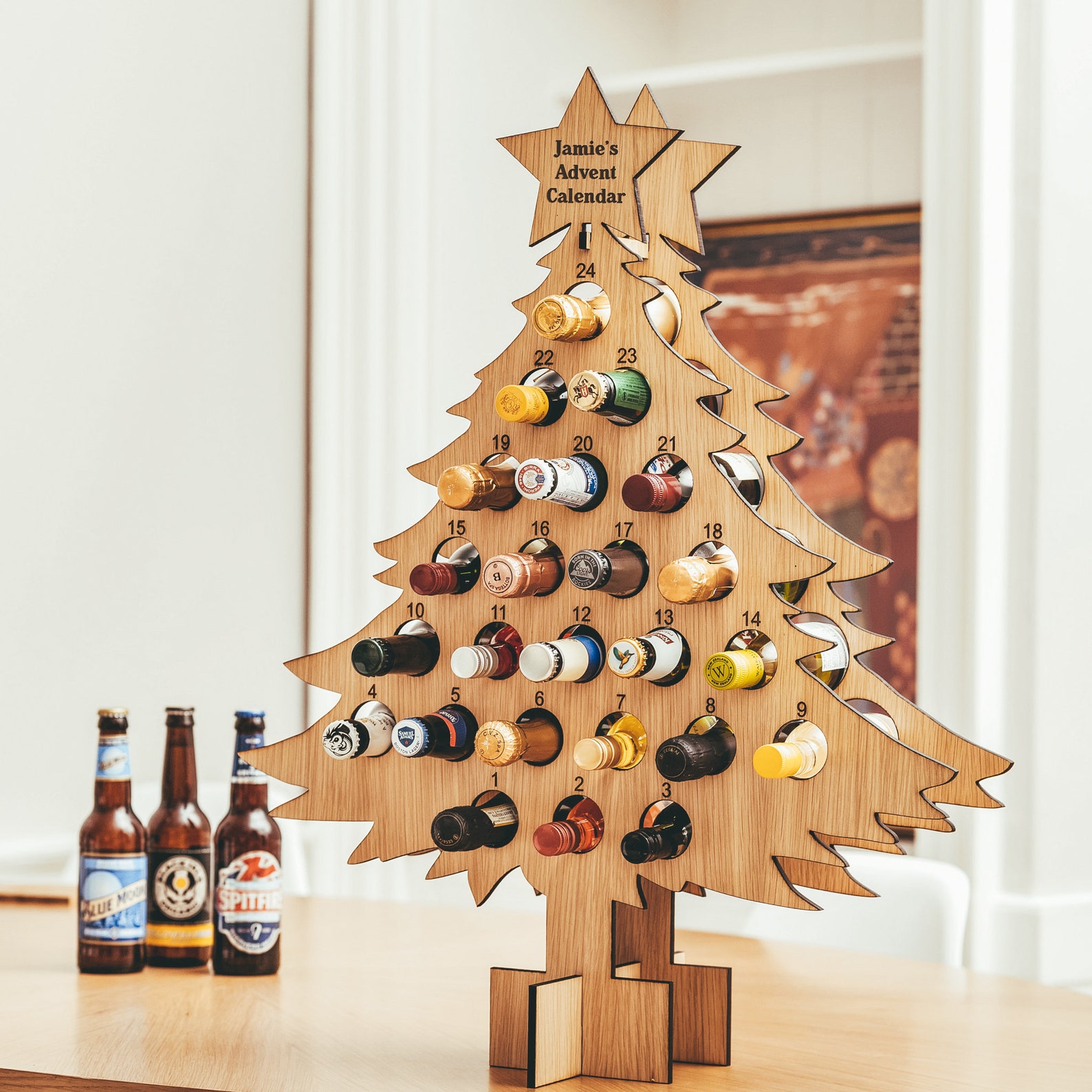 Personalised Drinks Advent Calendar Holder Made Of Oak For Drinks Wine Beer Prosecco Champagne Bottles