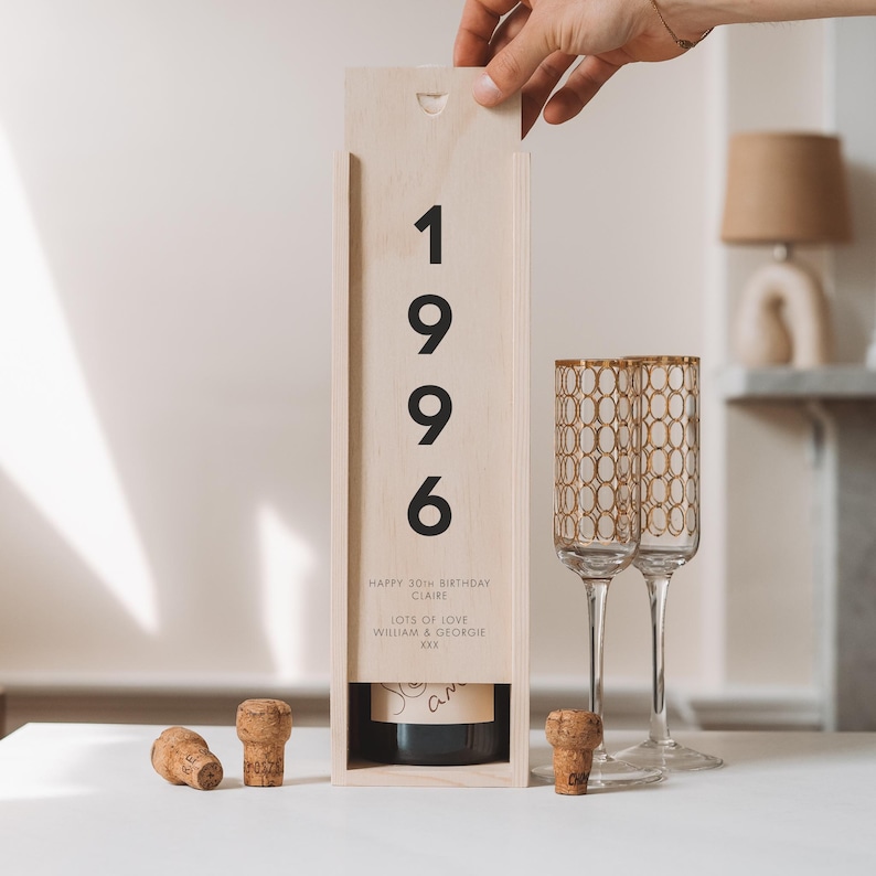 Personalised 30th Birthday Gift – Custom Wooden Wine Box – Milestone Keepsake for Him or Her – Champagne Bottle Gift Box image 6