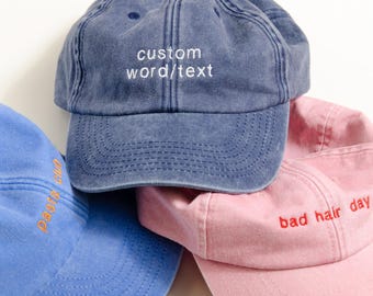 Vintage Cap | Individuell gestickter Text Hut | Gewaschene Baumwolle Dad Cap | Unisex verstellbare Baseballmütze | Ein individuelles Geschenk für Sie und Ihn