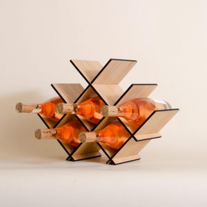 Houten wijnrek | Handgemaakte wijnvitrine met 8 flessen Scandinavisch design