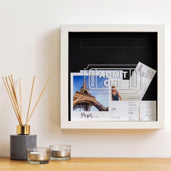 Ticket Memory box Frame For Tickets Personalised Admit One Admit Two Travel Tickets Memories Ticket Holder Personalised Frame Collector
