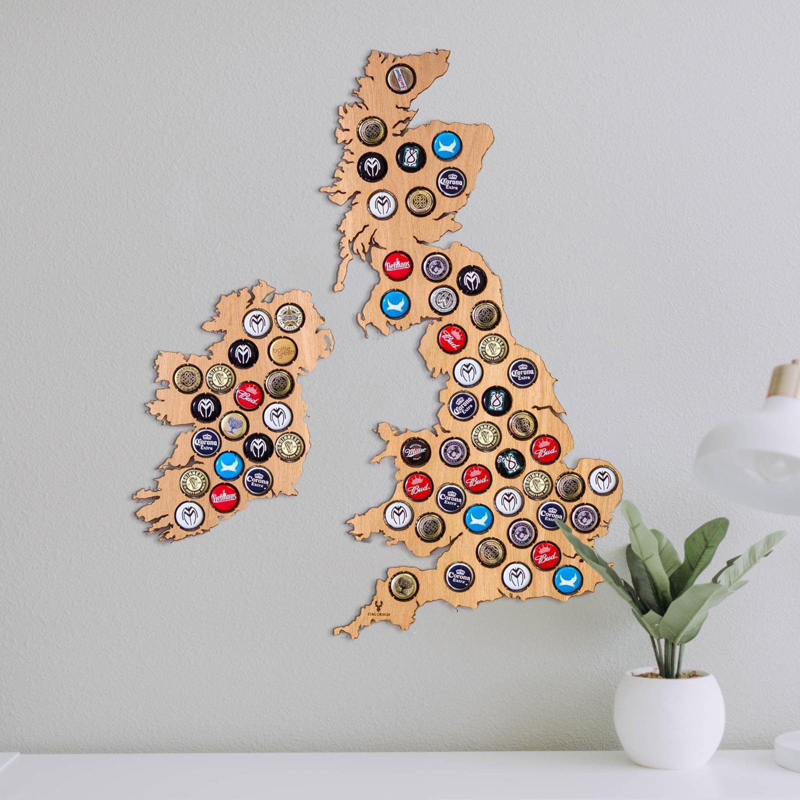 Beer Bottle Cap Uk & Ireland Map Personalised Travel Gift For Him Brewery Beer Gifts Lovers Gb Map