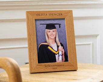 Personalised Graduation Photo Frame | Oak Wooden Engraved Frame | University Keepsake