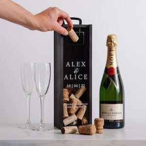 Personalised Engagement Bottle Box Personalised Engagement Gift Present Personalised Engaged Champagne Cork Collector Wooden Box Couple Gift image 9