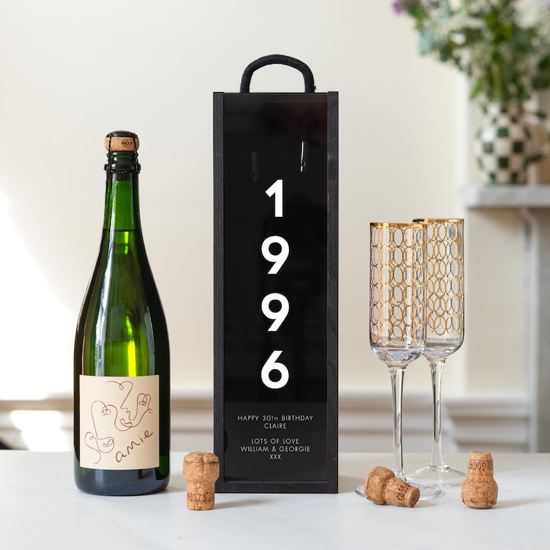 Personalised 30th Birthday Gift – Custom Wooden Wine Box – Milestone Keepsake for Him or Her – Champagne Bottle Gift Box image 3