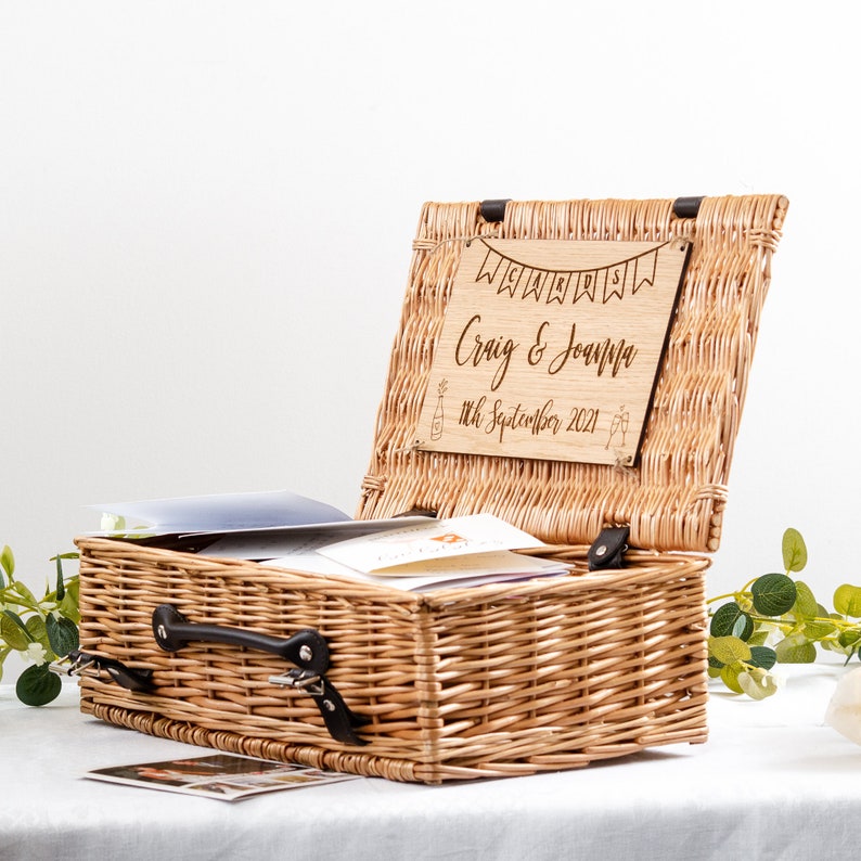 Wedding Hamper Personalised Wedding Card Box Wicker Basket For Cards Wedding Hamper Card PostBox Keepsake Wedding Engagement Gift For Couple