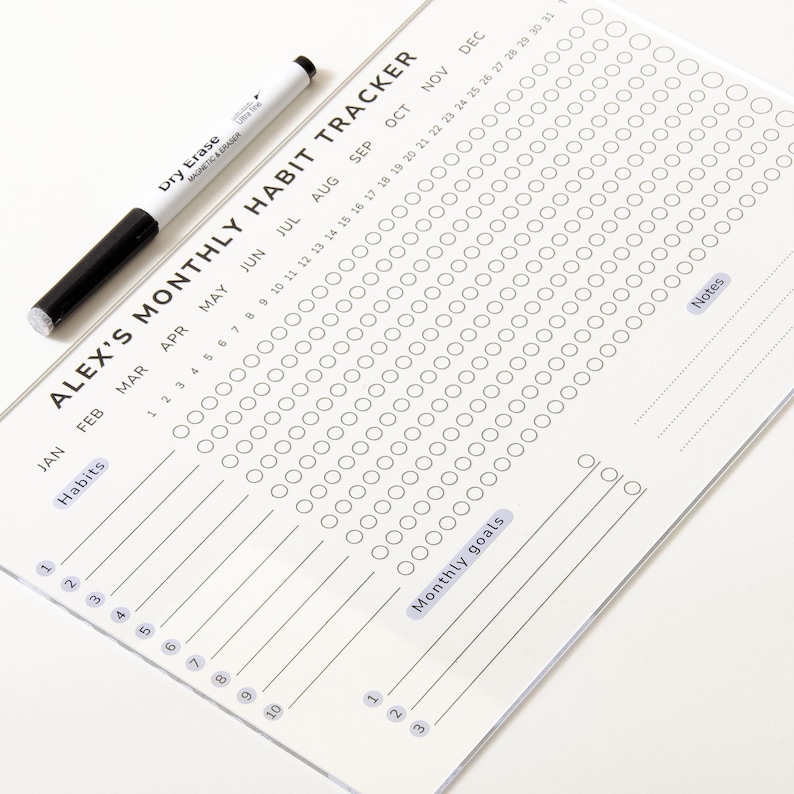 Monthly Habit Tracker Sign Monthly Planner Habit Journal Stand Desk Organiser Acrylic Weekly Daily Yearly Wipable Reusable Calendar 2025