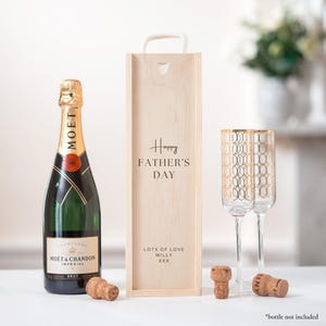 Caixa de garrafa personalizada para o Dia dos Pais | Presente para o Dia dos Pais | Caixa de garrafa de champanhe, vinho e uísque em madeira, presente para o dia | Primeiro Dia dos Pais