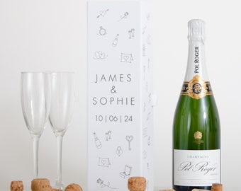 Personalised Engagement Bottle Box Personalised Engagement Wedding Icons White Gift Box Couple Present Custom Engaged Champagne Gift Box