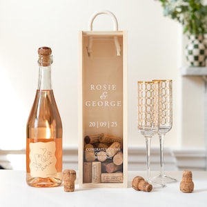 Personalised Engagement Bottle Box Personalised Engagement Gift Present Personalised Engaged Champagne Cork Collector Wooden Box Couple Gift