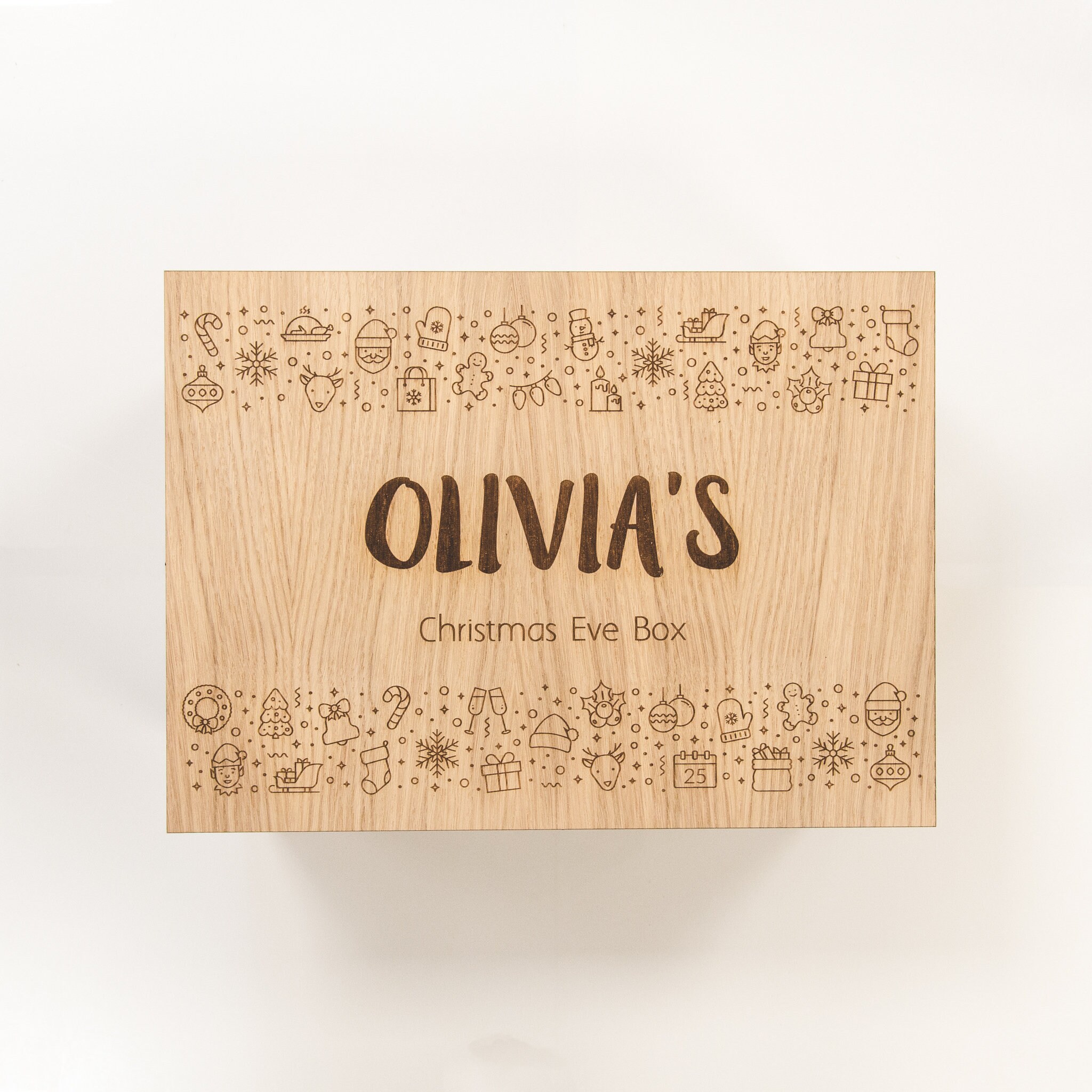 Boîte de Réveillon Noël Personnalisée en Bois Gravée Festive Handmade Oak Enfants Christmas Eve Box 