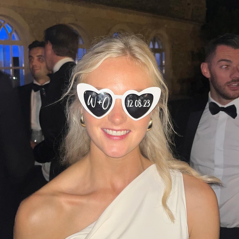Wedding Sunglasses Personalised Love Heart Sunglasses White Wedding Personalised SunglassesWedding Video Wedding Date Initials Wedding Gift