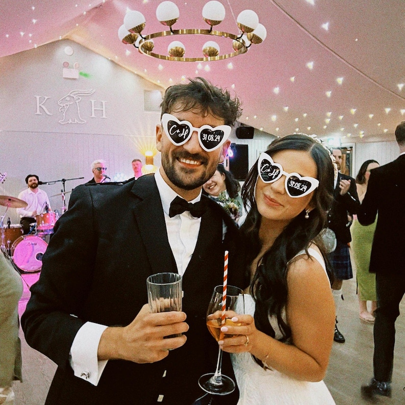 Wedding Sunglasses Personalised Love Heart Sunglasses White Wedding Personalised SunglassesWedding Video Wedding Date Initials Wedding Gift