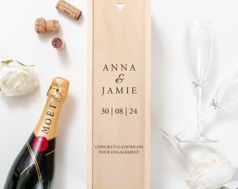 Personalised Engagement Bottle Box Personalised Engagement Gift Present Personalised Engaged Champagne Wooden Bottle Box Couple Gifts