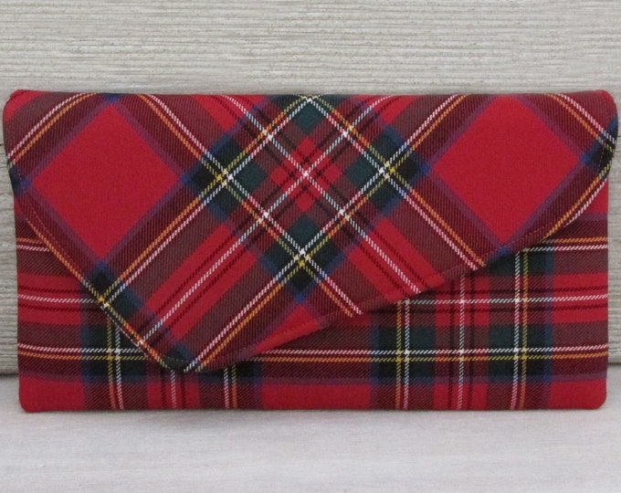 red tartan clutch bag