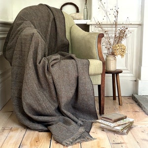 Harris Tweed Hazel Herringbone - Luxury Large Pure Wool Throw Blanket - 150x200cm/59x79&quot;