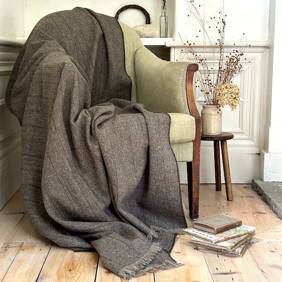 Harris Tweed Hazel Herringbone Luxury Large Pure Wool Throw Blanket 150x200cm 59x79 Etsy Canada