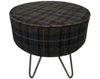 Harris Tweed Heather Glade Tartan Footstool with Steel Hairpin Legs