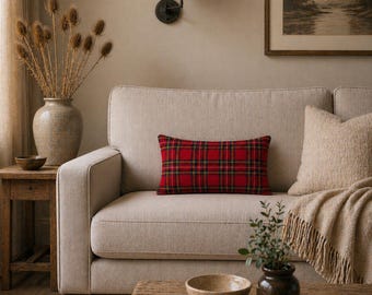 Harris Tweed Tartan Royal Stewart - 50 x 30 cm/20"x12" Coussin lombaire avec option d'insertion de plumes de canard