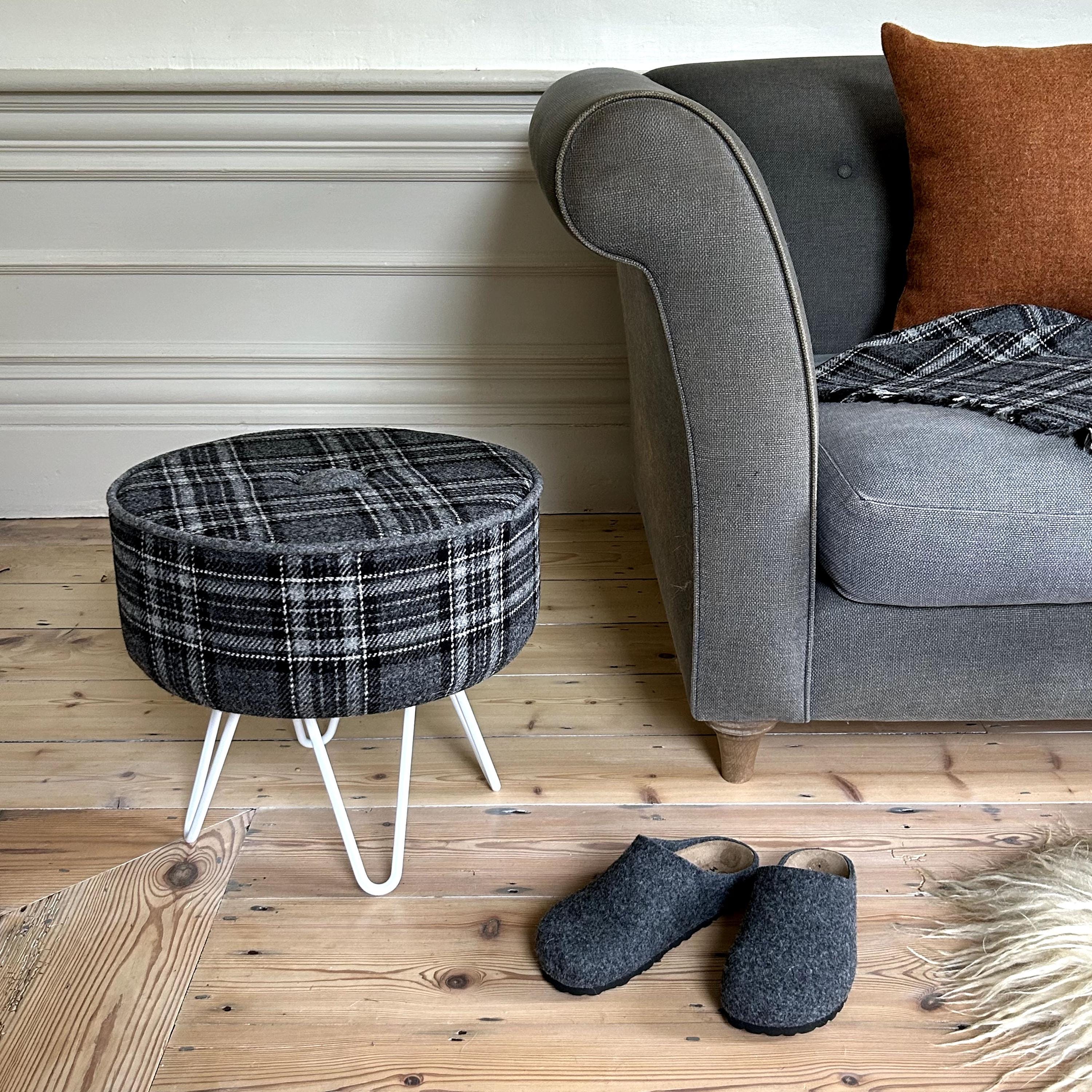 Tartan Hairpin Footstool Harris Tweed Birch Tartan Footstool With