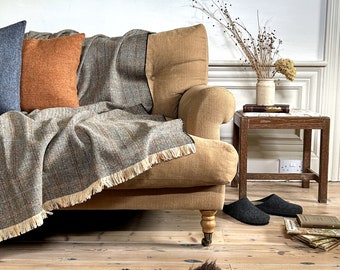 Harris Tweed Eriskay Herringbone - Luxury Large Pure Wool Throw Blanket - 150x200cm/59x79"