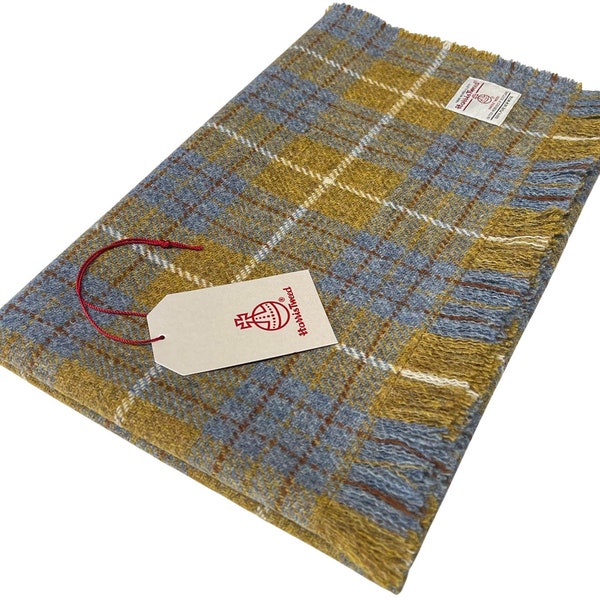 Harris Tweed Blue & Mustard Tartan Check Lap Blanket 75cm/30" x 100cm/40"