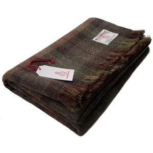 Harris Tweed Luxury Brown & Green Tartan Extra Large Throw Blanket 150 x 200cm
