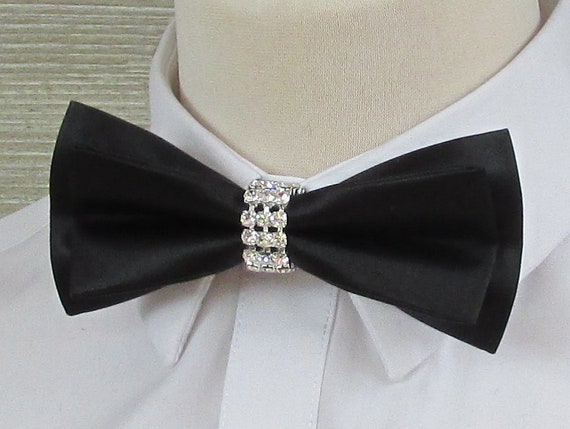 Harris Tweed Luxury Jet Black /& Diamante Designer Dog Bow Tie