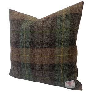 Harris Tweed Brown & Green Tartan 18" Cushion with Duck Feather Filled Insert*