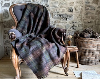 Harris Tweed Oakwoods Tartan - Luxury Large Pure Wool Throw Blanket - 150x200cm/59x79"