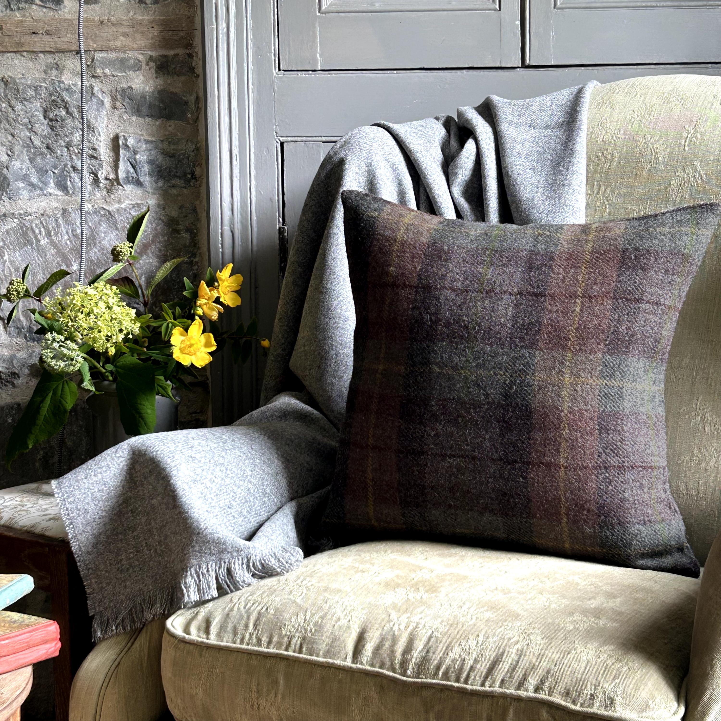Harris Tweed Oakwoods Tartan - 45cm/18" Square Cushion Cover with Duck Feather Filled Insert Option