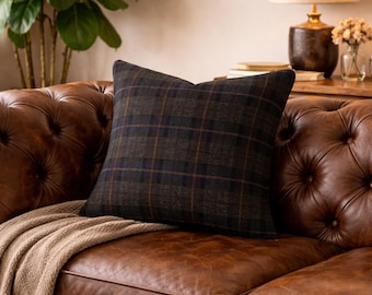 Harris Tweed Heather Glade Tartan - 45cm/18" Square Cushion Cover with Duck Feather Filled Insert Option
