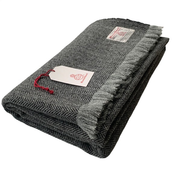 Harris Tweed Luxury Grey Herringbone Extra Large Throw Blanket 150