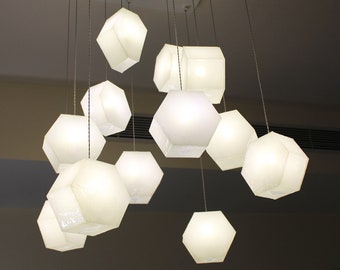 HexaLights - Hexagon shaped fused glass pendant lights. Chandelier Lighting, pendant lighting, staircase lights