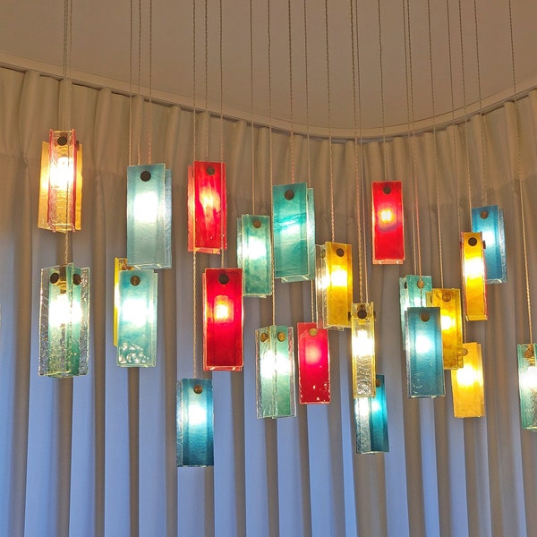Mini Ripples - Colorful Fused glass pendant lights. Chandelier Lighting, pendant lighting, Dining room lights