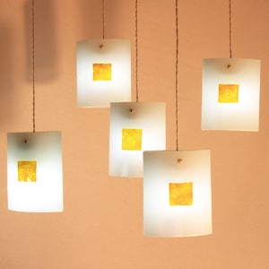Handmade Fused Glass Pendant Light: White with Yellow Pattern