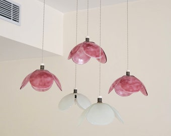 Fused glass pendant lights, flower, pink and white. Ceiling lights, pendant lighting, ceiling lighting. FREE SHIPPING